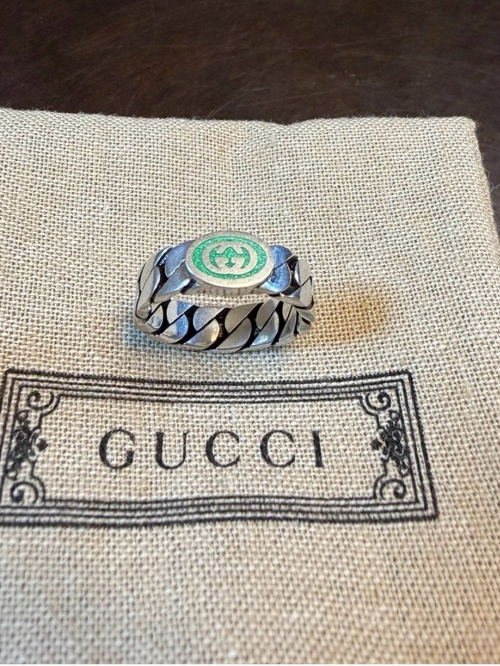 New Authentic Gucci GG Green Logo Ring Size IT 10 / US 5.25 - Picture 2 of 13